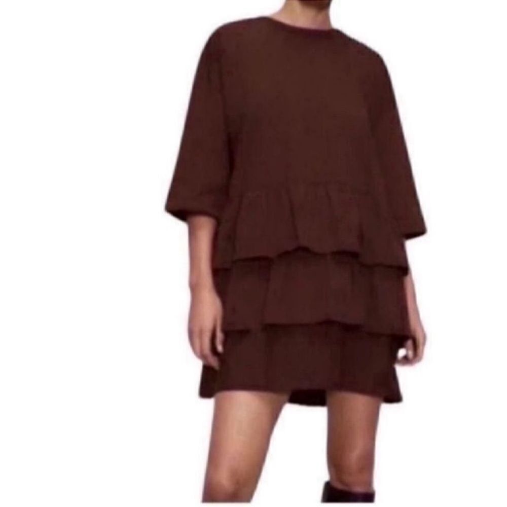 Zara Maroon Brown Color Mini Ruffle Dress (Size Small)